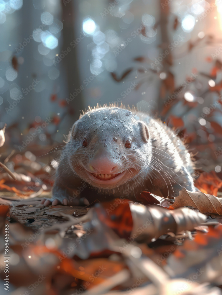 Cute Smiling Creature on Forest Floor Amidst Fallen Leaves in Sunlight, Adorable Animal in Natural Habitat, Nature Photography, Whimsical Woodland Scene, Joyful Wildlife Moment Cute Smiling Creature on Forest Floor Amidst Fallen Leaves in Sunlight, Adorable Animal in Natural Habitat, Nature Photography, Whimsical Woodland Scene, Joyful Wildlife Moment