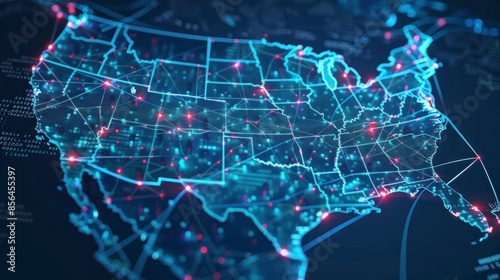 united states map connected. technological concept