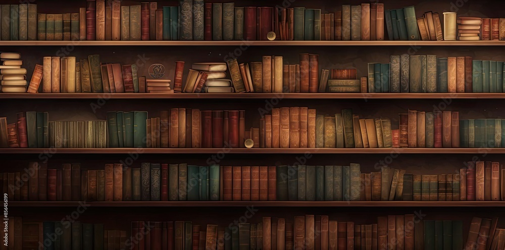 bookshelf background with books on wooden shelves, including a white book and a brown book, illuminated by a light bookshelf background with books on wooden shelves, including a white book and a brown book, illuminated by a light
