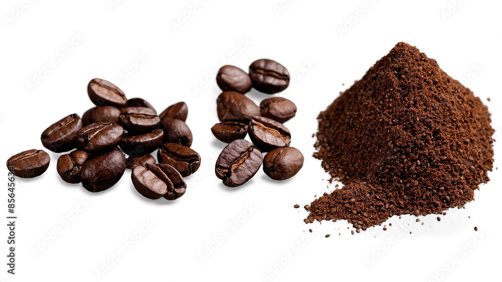 Coffee beans and ground coffee on a white background Coffee beans and ground coffee on a white background