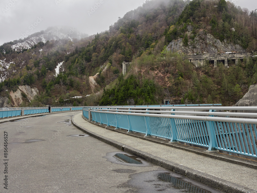 Obraz premium 初夏の立山黒部アルペンルートの黒部ダムの風景