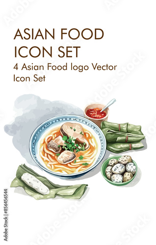 Asian food logo vector icon set