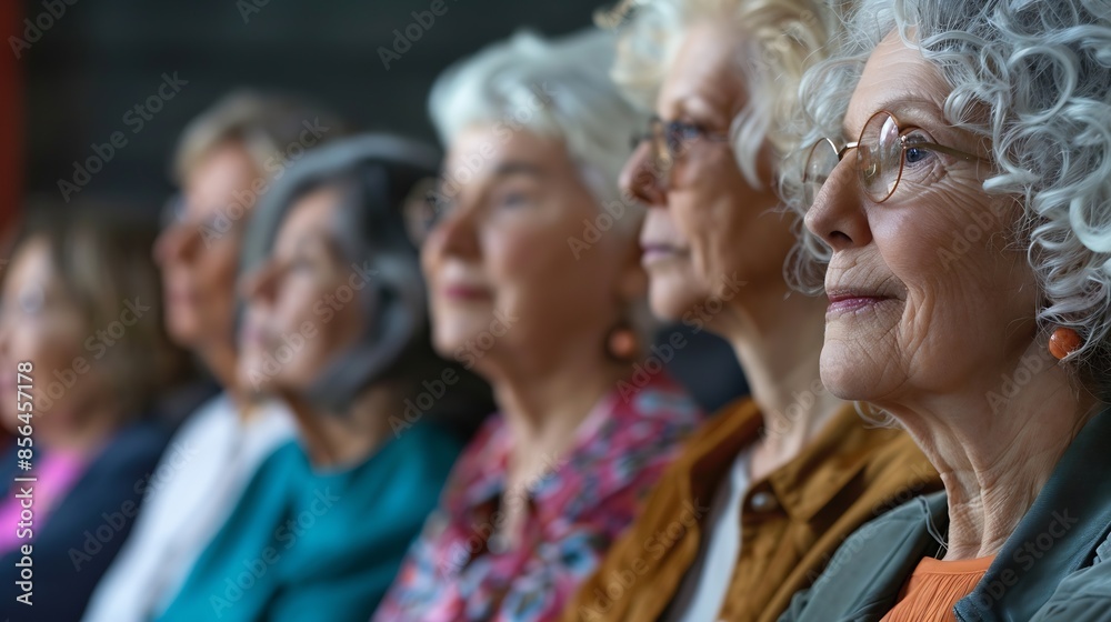 Fototapeta premium Group of senior women attentively participating in an educational course showcasing continuous learning and collaboration at an older age : Generative AI
