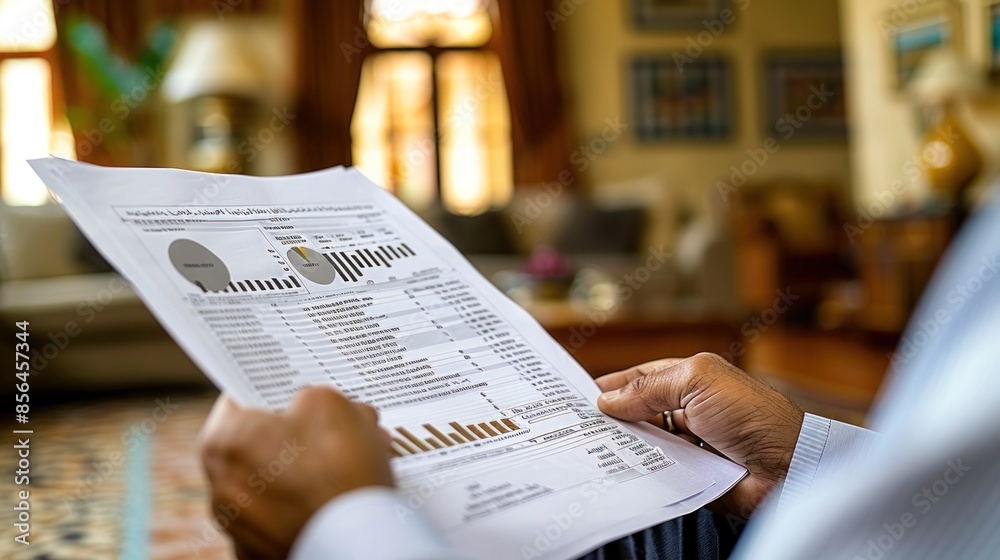 Naklejka premium Man Analyzing Financial Data in a Home Office
