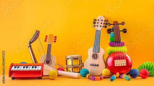 Colourful music instruments used for Musictherapy : Generative AI photo