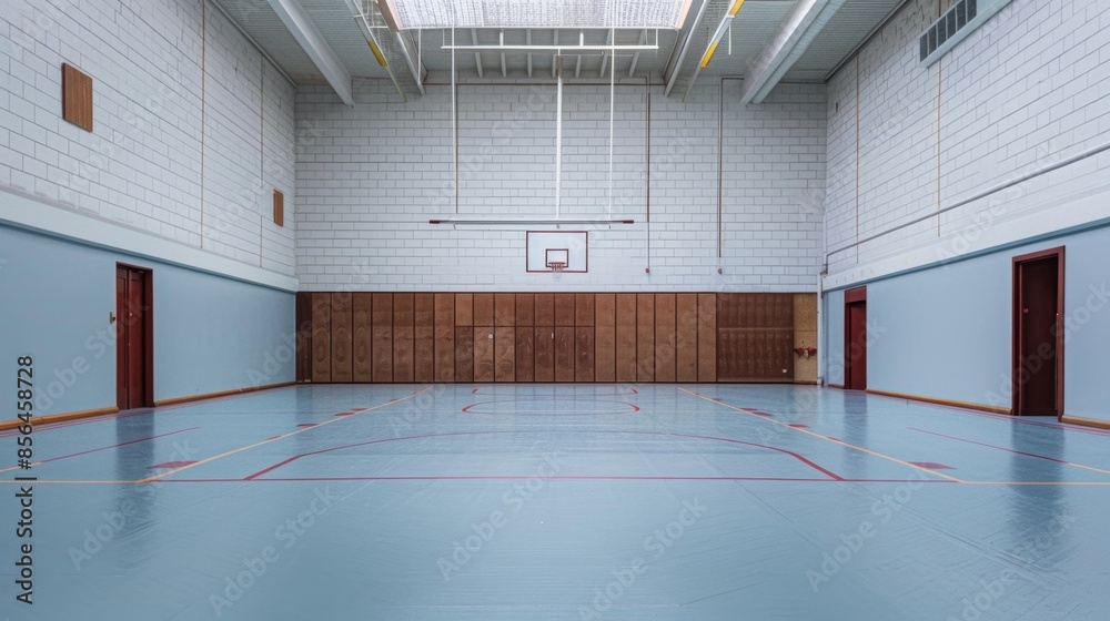 Modern Indoor Gymnasium with Basketball Hoop, Generative AI Modern Indoor Gymnasium with Basketball Hoop, Generative AI
