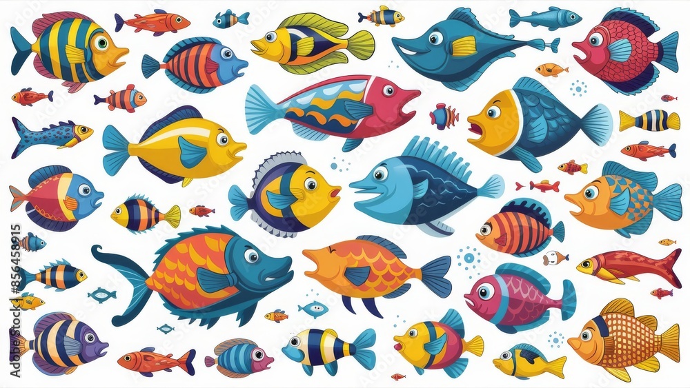 an illustration set of sea and ocean animals in vector cartoon style, showcasing adorable and vibrant underwater creatures, all isolated on a white background an illustration set of sea and ocean animals in vector cartoon style, showcasing adorable and vibrant underwater creatures, all isolated on a white background