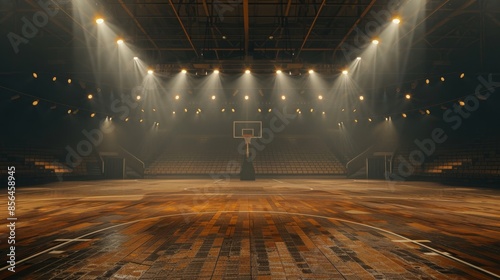 Empty Basketball Court with Dramatic Lighting, Generative AI