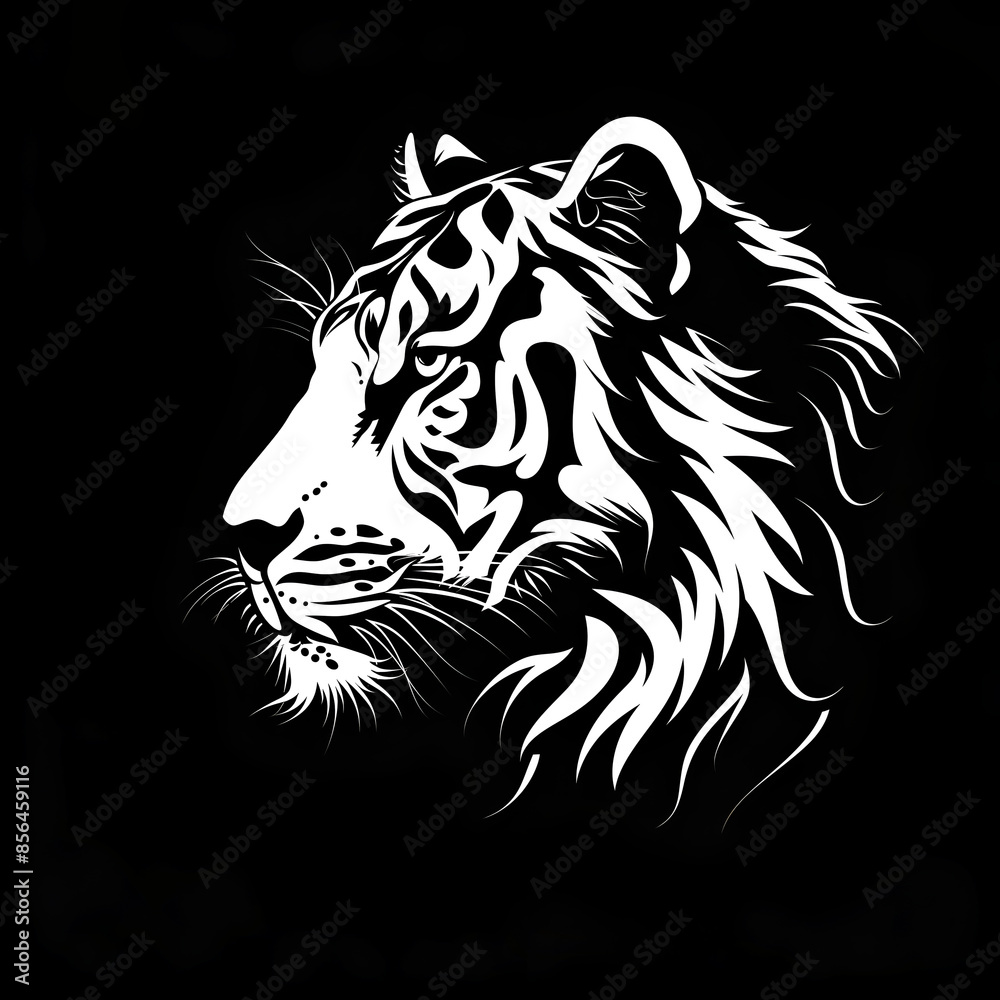  white Bengal tiger on a black background