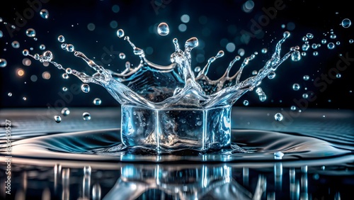 Water Splash With A Single Cube Making A Crown.
