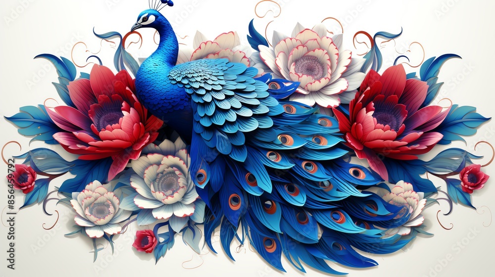 Create a striking image of a low-angle view Patriotic symbols clipart with a lotus flower and peacock Make it high-resolution with vibrant colors and no background Create a striking image of a low-angle view Patriotic symbols clipart with a lotus flower and peacock Make it high-resolution with vibrant colors and no background