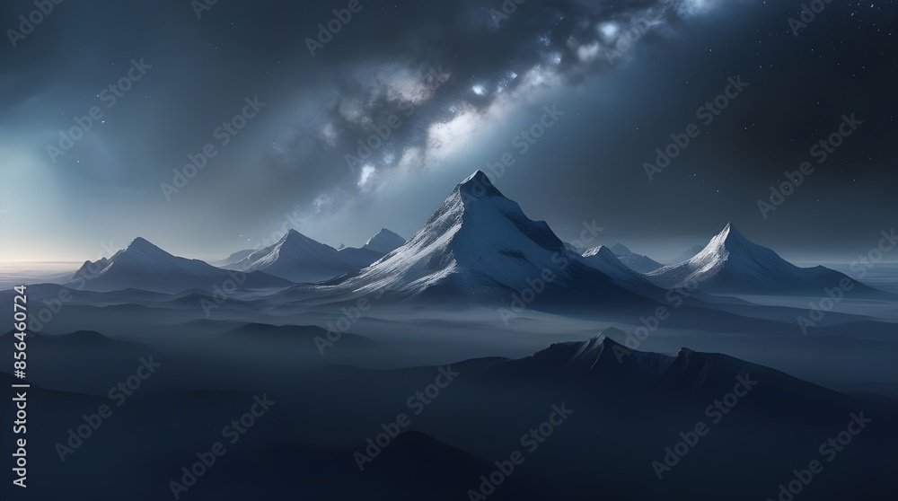 custom made wallpaper toronto digitalIn the vast expanse of space, a tranquil mountain landscape unfolds, surrounded by the echoing silence of the void against the backdrop of the infinite universe. Generative AI