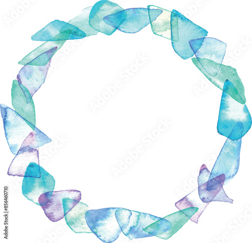 水彩タッチのシーグラスベクターイラスト。夏のシーグラスイラスト。涼しげな夏のフレーム背景。Sea glass vector illustration with watercolor touch. Summer sea glass illustration. Cool summer frame background.