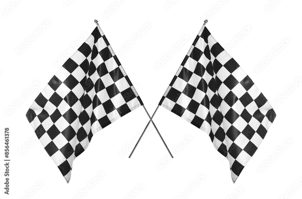 Fototapeta premium Two checkered finish flags isolated on white