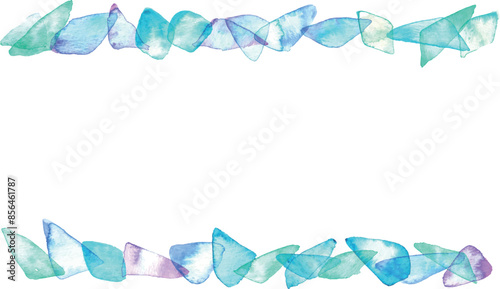 水彩タッチのシーグラスベクターイラスト。夏のシーグラスイラスト。涼しげな夏のフレーム背景。Sea glass vector illustration with watercolor touch. Summer sea glass illustration. Cool summer frame background.