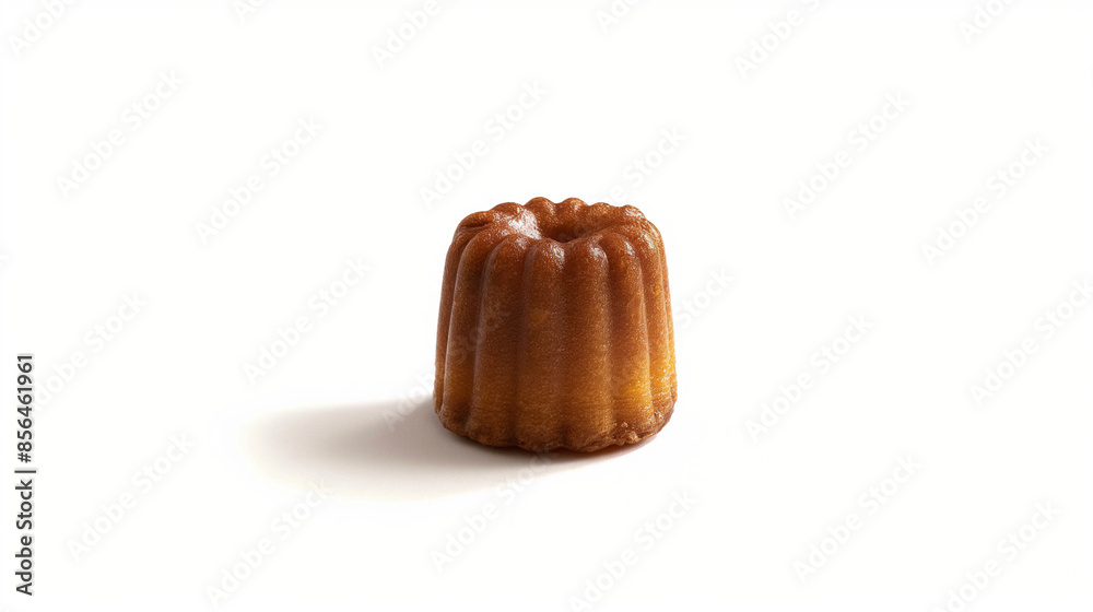 French pastry, gourmet dessert, food photography, a small canelé, side view, on a white background, in high resolution photography French pastry, gourmet dessert, food photography, a small canelé, side view, on a white background, in high resolution photography