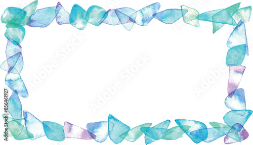 水彩タッチのシーグラスベクターイラスト。夏のシーグラスイラスト。涼しげな夏のフレーム背景。Sea glass vector illustration with watercolor touch. Summer sea glass illustration. Cool summer frame background.