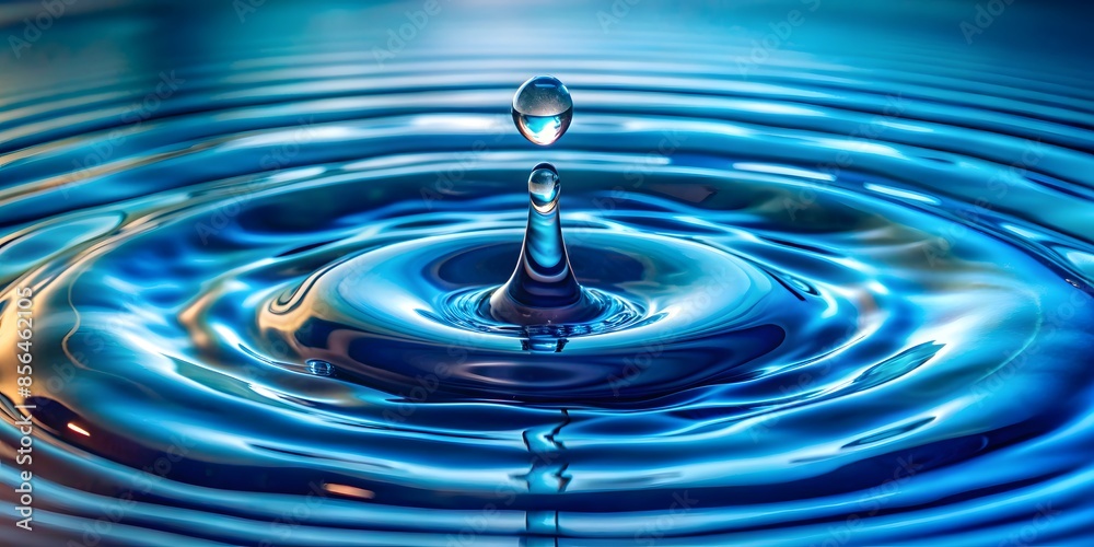 Water Drop Splash With Smooth Ripple. Abstract Blue Water Wave Surface. Water Drop Splash With Smooth Ripple. Abstract Blue Water Wave Surface.