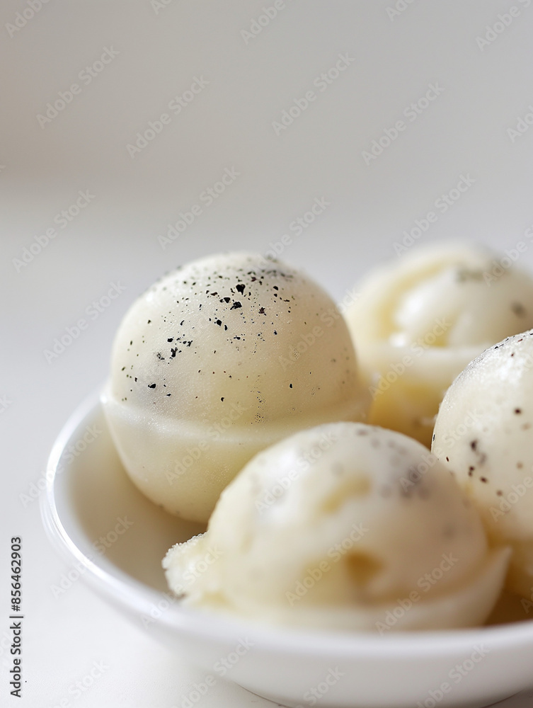 Elegant pear and blue cheese sorbet, a closeup of elegant pear and blue cheese sorbet, its unique flavor combination presented against a stark white background Elegant pear and blue cheese sorbet, a closeup of elegant pear and blue cheese sorbet, its unique flavor combination presented against a stark white background