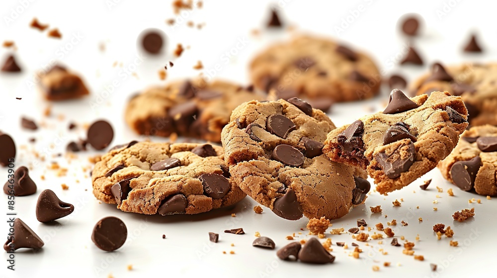 Flying Chocolate Chip Biscuits Set with Clipping Path