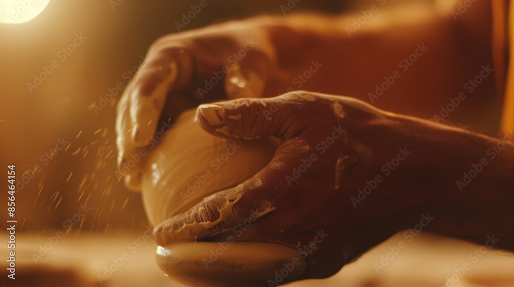 Unfocused shot of hands molding an unrecognizable ceramic object. Unfocused shot of hands molding an unrecognizable ceramic object.