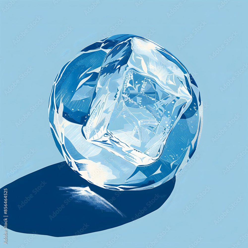 Stylized Ice Cube Illustration on Blue Background Stylized Ice Cube Illustration on Blue Background