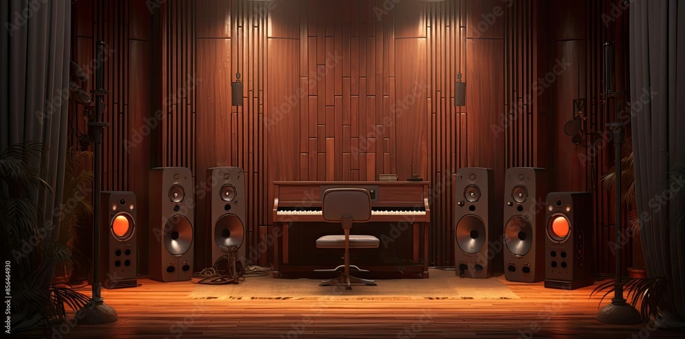recording studio background featuring a brown and wood wall, a white ...
