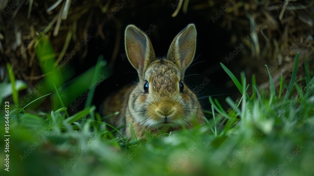 Obraz premium An underground burrow for rabbits with a small solarpowered light inside to guide them home after dark.