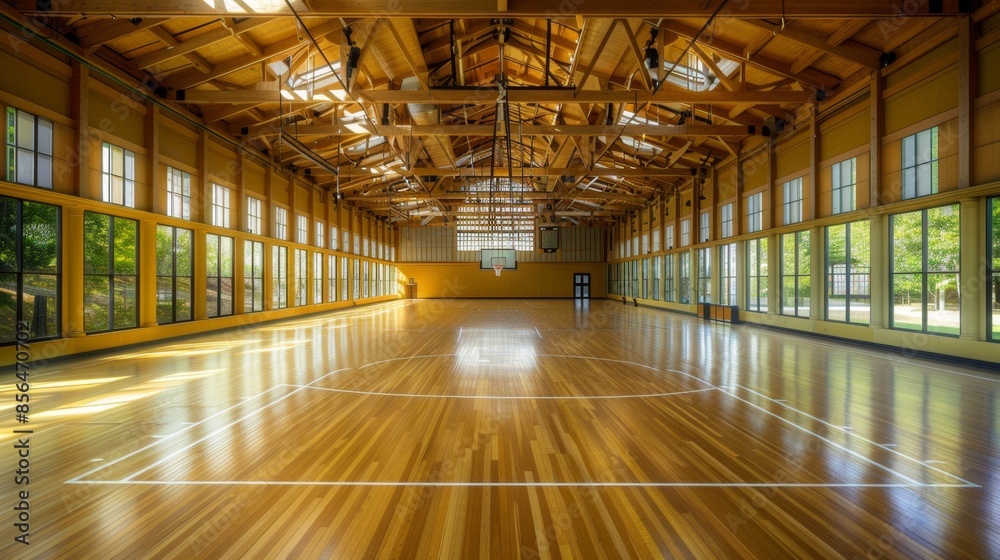 Modern Wooden Basketball Court with Natural Light Generative AI