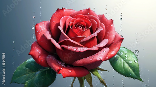 Beautiful red roses with water drops on petals, generative Ai