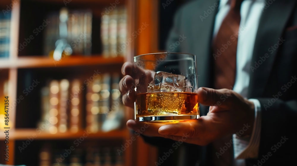 A lawyer holding a glass of whiskey Hes in his office and hes stressing about arguing for a client hes a lawyer The concept of clear legal litigation : Generative AI