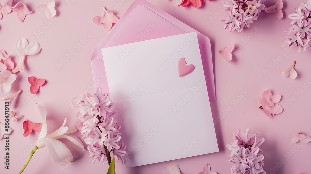 Blank wedding invitation stationery card mockup with envelope on pink background with hyacinth flowers and pink hearts feminine blog Valentines day card valentines day background mothe : Generative AI Blank wedding invitation stationery card mockup with envelope on pink background with hyacinth flowers and pink hearts feminine blog Valentines day card valentines day background mothe : Generative AI