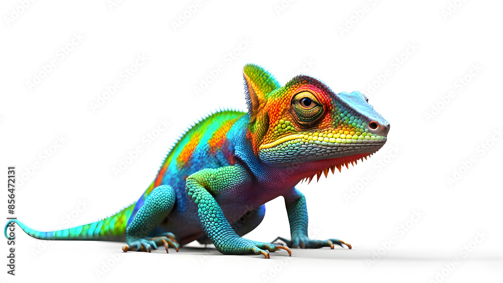 Fototapeta premium Colorful lizard and unique appearance make it stand out against the plain white background