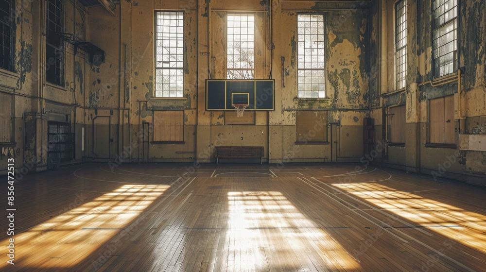 Fototapeta premium Abandoned Vintage Basketball Court Generative AI