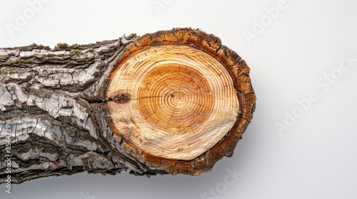 Trimmed tree trunk with a poorly healed wound from low cut isolated on white background