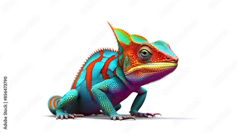 Obraz premium A colorful lizard with a green head and red and blue stripes on its body