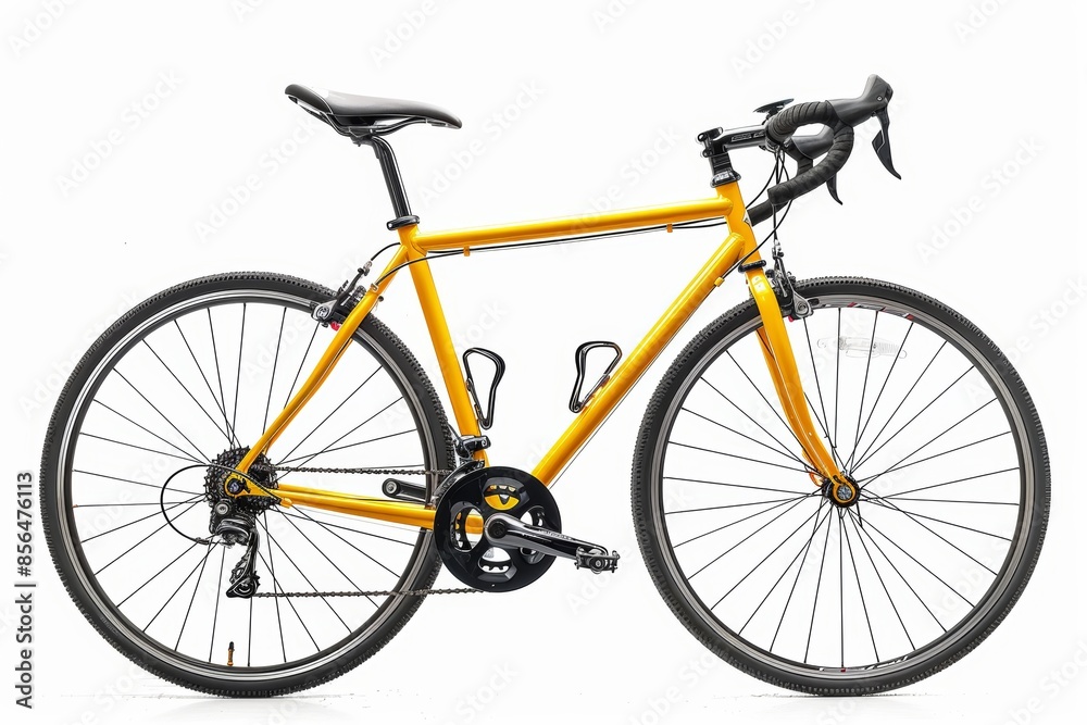 Sleek Yellow Road Bike With Black Components on White Background Sleek Yellow Road Bike With Black Components on White Background