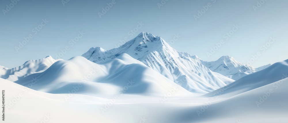 Obraz premium Drone view of a snowy mountain peak, crisp white tones, clear sky, with copy space,