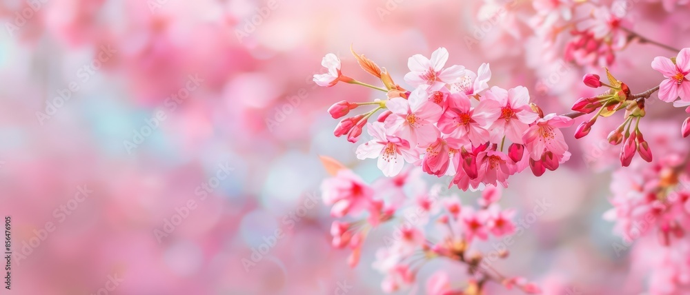 Blooming cherry blossoms in a spring garden, bright and colorful, Blooming cherry blossoms in a spring garden, bright and colorful,