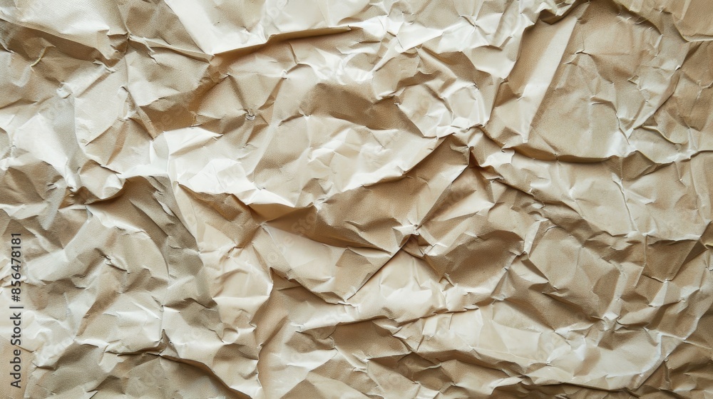 Obraz premium Craft paper background with crumpled beige texture and perforations