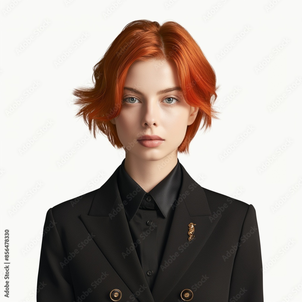 Stylish Redhead Woman in Black Suit Stylish Redhead Woman in Black Suit