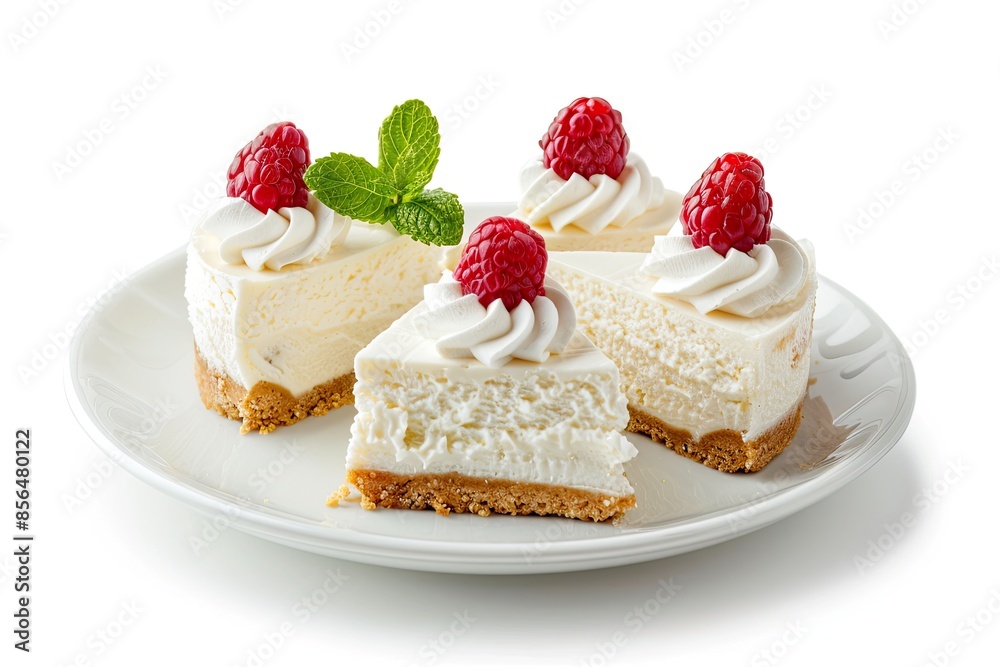 Cheesecake Slices with Raspberries and Mint Cheesecake Slices with Raspberries and Mint