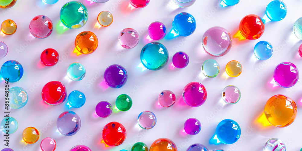 Multicolored Glass Balls On A White Background With A Top View For Wallpaper Created Using Artificial Intelligence Multicolored Glass Balls On A White Background With A Top View For Wallpaper Created Using Artificial Intelligence