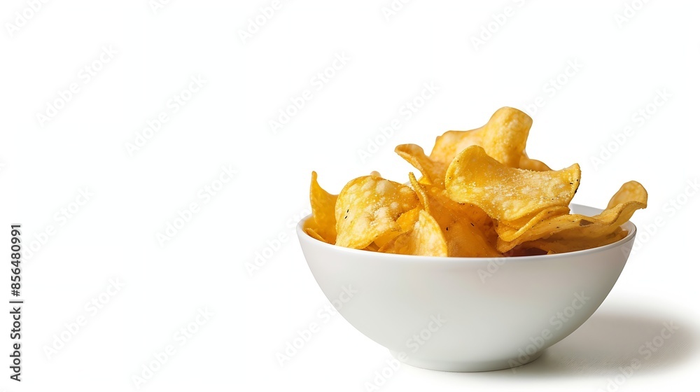 Potato chips in bowl isolated on a white background : Generative AI Potato chips in bowl isolated on a white background : Generative AI