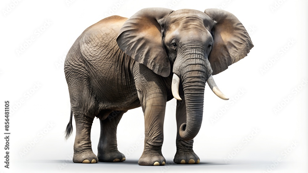 Fototapeta premium African Elephant Standing on White Background