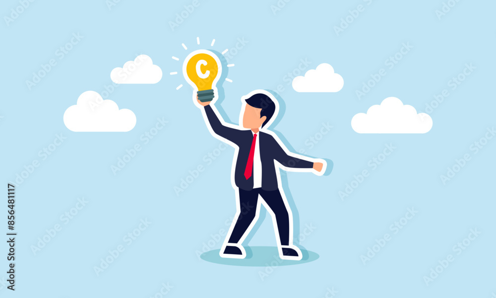 Copyright reserved trademark protection for original ideas or innovations, legally registered, concept of A businessman holds a light bulb idea with a copyright symbol Copyright reserved trademark protection for original ideas or innovations, legally registered, concept of A businessman holds a light bulb idea with a copyright symbol