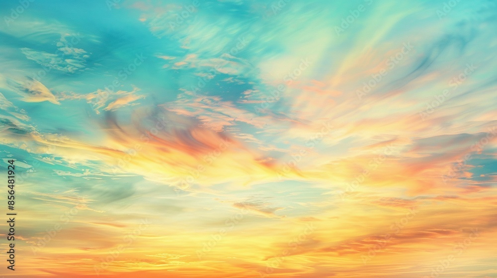 Uplifting and Peaceful Fantasy Sunset Sky: Panoramic View with Rich Gradient Colors Uplifting and Peaceful Fantasy Sunset Sky: Panoramic View with Rich Gradient Colors