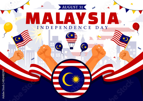 Happy Malaysia Independence Day Vector Illustration on 31 August with Waving Flag and Ribbon in a National Holiday Flat Cartoon Background