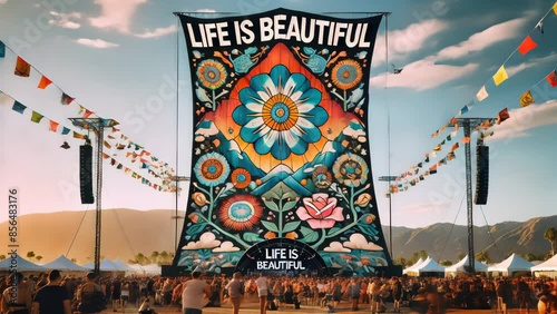 Life Is Beautiful Music Festival Crowd Gathering Under Giant Banner