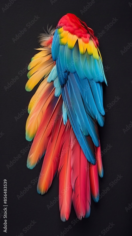 Obraz premium macaw Feathers on black background, Plumas de guacamaya sobre fondo negro, guacamayo